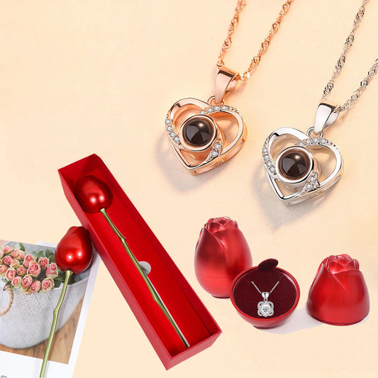 100 Languages "I Love You" Heart Necklace in Rose Gift Box